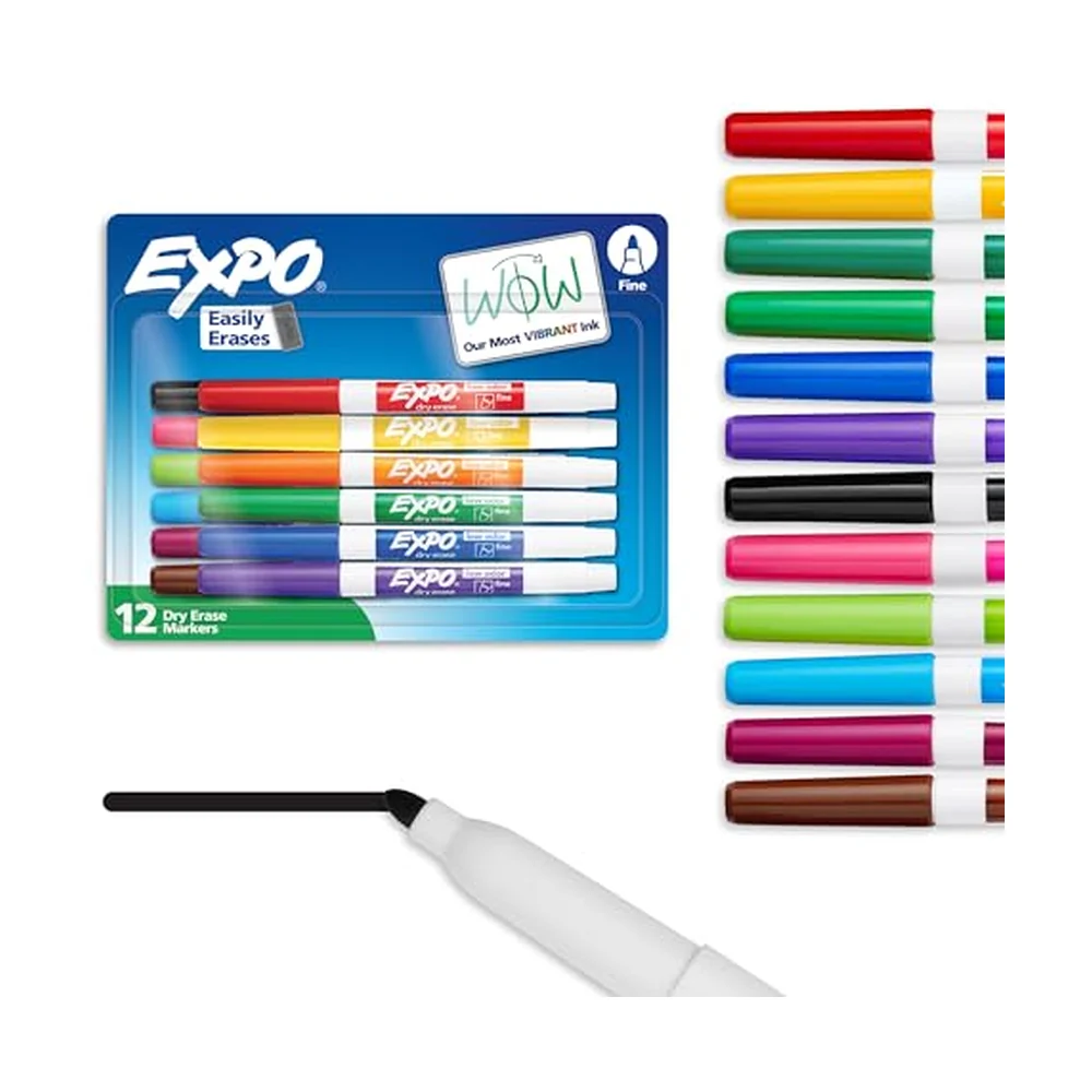 EXPO Low Odor Dry Erase Markers, Fine Tip, 12-Pack