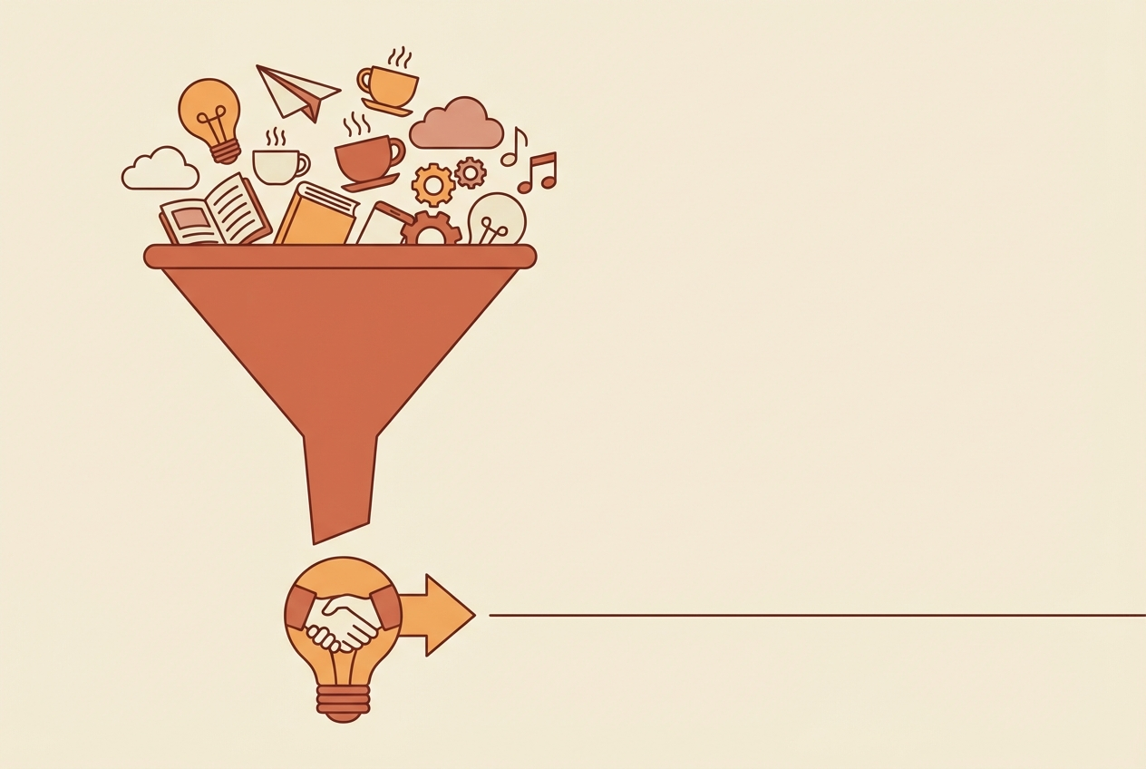 Brain dump funnel: scattered thoughts to organized actions